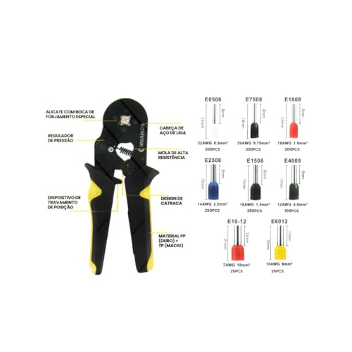 Kit Alicate Prensa Terminal Tubular c/ 1250 Terminais