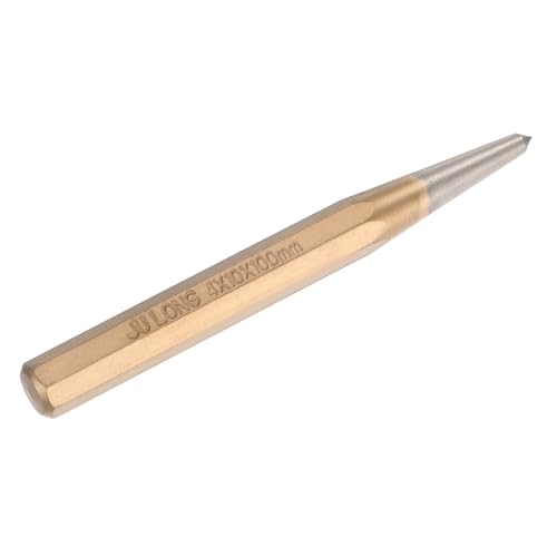 M METERXITY Center Punch 4mm Shank Point, 10x100mm Alloy Steel Center Punch Tool, Impact Resistant Metal Punch Center for Mark/Drilling/Punching/Scribing/Locator/Starting Nail [Golden]