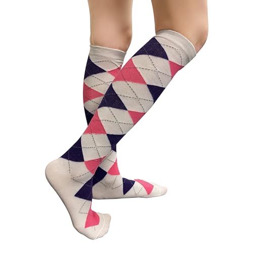 Image of Couver Women's Argyle Knee High Socks - Soft Acrylic Over the Calf Tube Style Socks for Casual Athletic - One Size