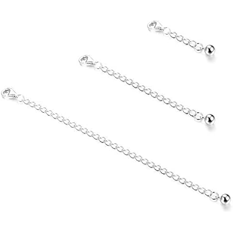 Sllaiss 3 Pieces 925 Sterling Silver Necklace Bracelet Anklet Chain Extenders for Necklace Lobster Claw Clasps Adjustable Length 1" 2" 4" Cover