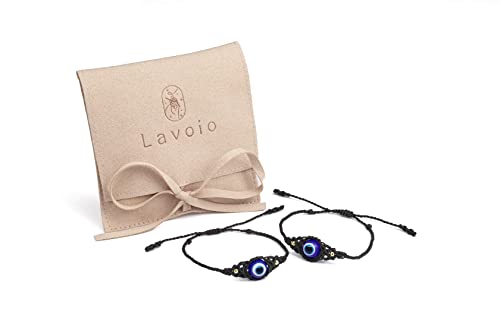 Lavoio Evil Eye Bracelets 10Mm Amber Tiger Eye Bracelets Adjustable Amulet For Women Men Little Boys & Girls (Black 2Pcs Evil Eye Bracelet) #TOP5