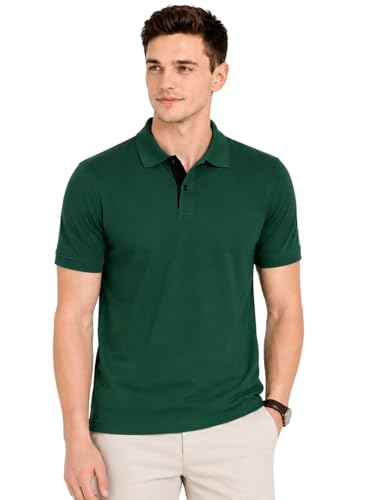 Image of Men's Solid Polo T-Shirt | Short Sleeve | Regular Fit | Soft Breathable Fabric | Casual & Smart Wear | Button Placket Collar Top |