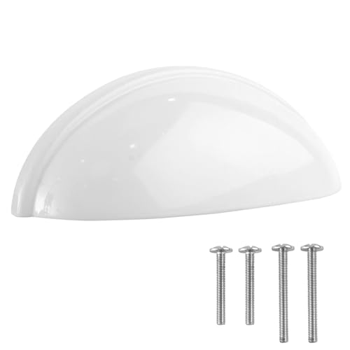 FIGO HOME Cup Drawer Pulls – 10 Pack – White Cabinet Handles 3 Inch – White Cabinet Pulls – Cabinet Cup Pulls for Cabinets and Drawers – Cup Pulls for Drawers, Furniture & Kitchen Cabinet Hardware