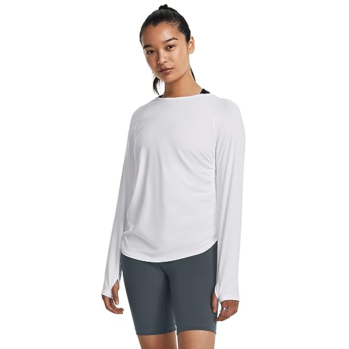 Under Armour Womens Motion Long Sleeve Longline Crew, (100) White / / Halo Gray, X-Small