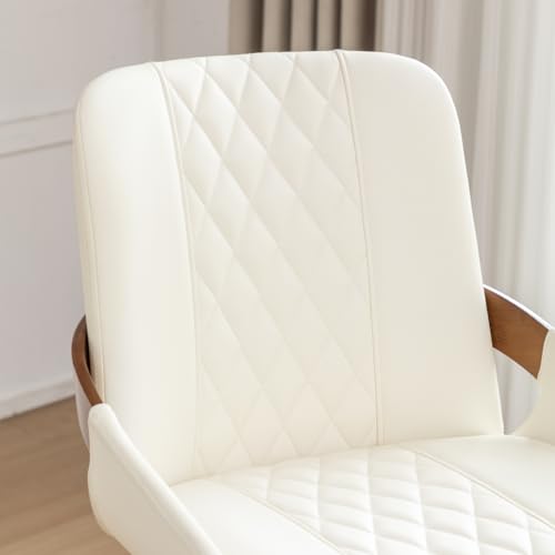 Image of Bar Stools Set of 2, 29.5 Inch Mid Century Modern Swivel Bar Stools, Furniture with Curved Back, Faux Leather Upholstered and Walnut Wood Frame for Bar /Pub /Island (White, 29.5 inch-2 PCS)