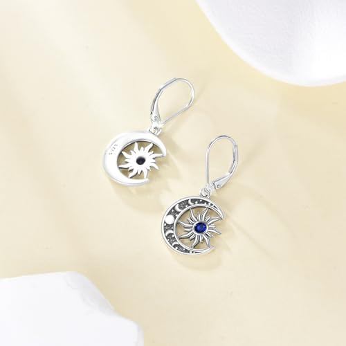 Birthstone Earrings 925 Sterling Silver Birthstone Dangle Earrings Sun Moon Jewelry Gifts for Women2