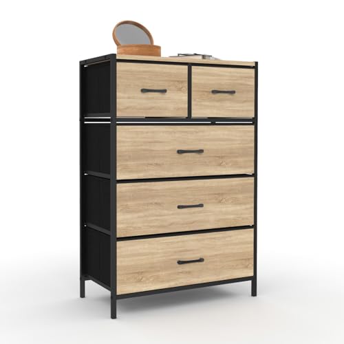 IDMarket - Chiffonnier 5 tiroirs en Tissu Utah 60 cm Commode semainier Design Industriel