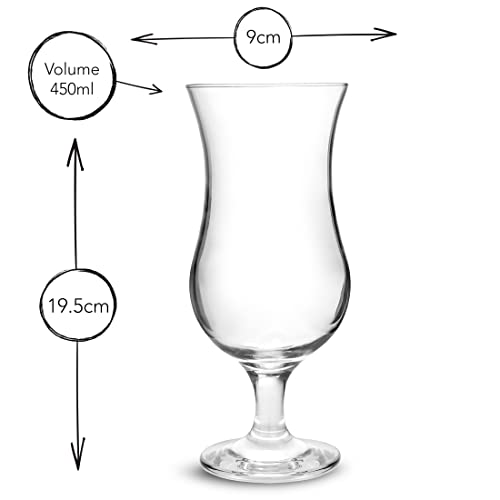 Drinkstuff Pina Colada & Hurricane Cocktail Glasses – 450ml Set of 6 – Tall Stemmed Glasses for Cocktails, Milkshakes, Mocktails & Tropical Drinks – Elegant Frozen Drink Glasses, Dishwasher Safe