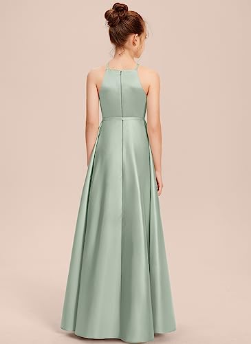 Junior Bridesmaid Dress, Flower Girl Dresses, Formal Dress for Teen Girls A-line Halter Asymmetrical Satin2