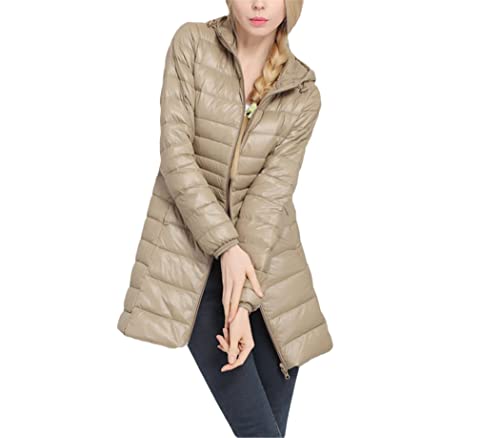 Veste d'hiver longue contre le froid manteau femme duvet de canard chaud kaki à capuche 3XL