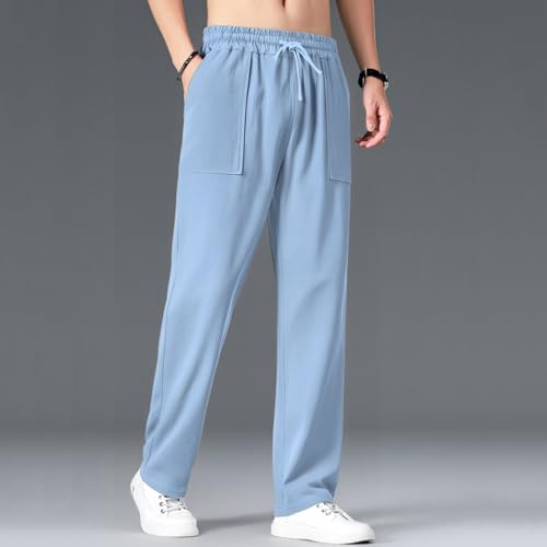 Linen Pants Men Casual Solid Open Bottom Drawstring Lounge Pants Lightweight Breathable Summer Beach Trousers2