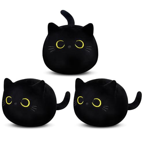 MUFEIRUO 3 piezas de peluche de gato negro, gato negro, peluche, gatito, oso de peluche, gatito, juguete de peluche para niños, niñas, niños, regalo para Halloween, Navidad, cumpleaños