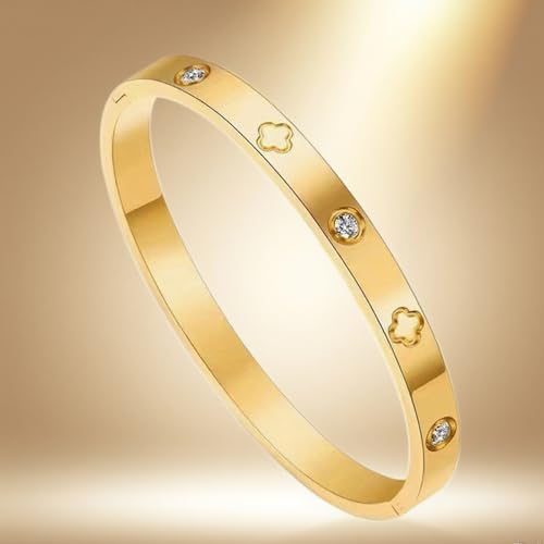 Gold Bracelets for Women, 18K Gold Plated Four-Leaf Clover Titanium Steel Bangle Jewelry, Gifts for Mother Wife Girlfriend Sister, Anti Tarnish Jewellery2