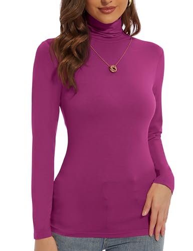 Image of Women's Turtleneck Long Sleeve Shirts Slim Fitted Lightweight Base Layer Casual Tops