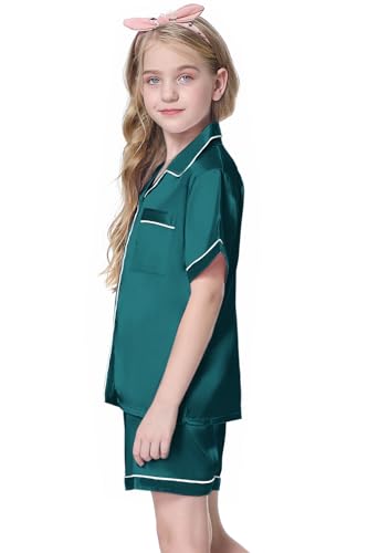 Image of Girls & Womens Satin Pajamas Set, Silk Button-Down Sleepwear 2 Piece Nightwear, 3 Years - Women XXL