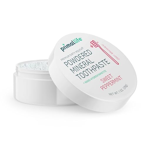 Image of Primal Life Organics - Dirty Mouth Toothpowder, Tooth Cleaning Powder, Flavored Essential Oils with Natural Kaolin & Bentonite Clay, Good for 200+ Brushings, Organic, Vegan (Sweet Peppermint, 1 oz)