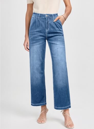 Astylish Women 2025 Wide Leg Jeans Cropped Jeans Stretchy High Waisted Baggy Loose Boyfriend Vintage Denim Pants3