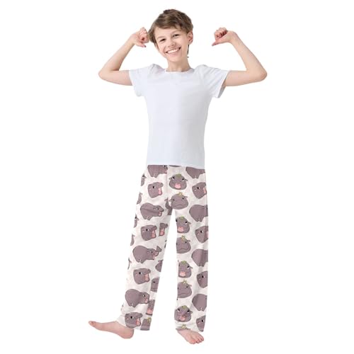 Boys' Pants Cute Hippo Animal Flower Long Bottoms Jogger Pants Elastic Waist Trousers with Pockets S-XL2