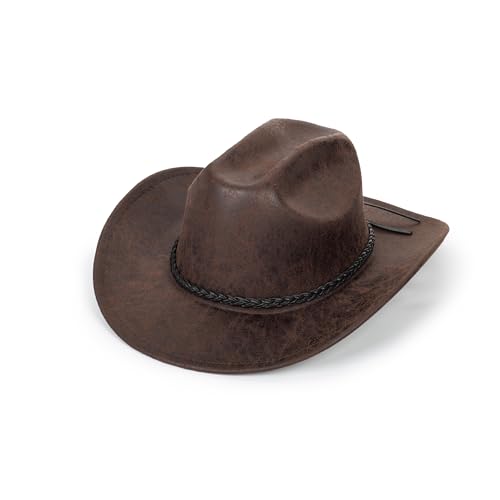 Utowo Western-Cowboy-Hat Pu-Leather Cowgirl Hat With Buckle Band Western Style Unisex Wide Brim Hats M thumb #4