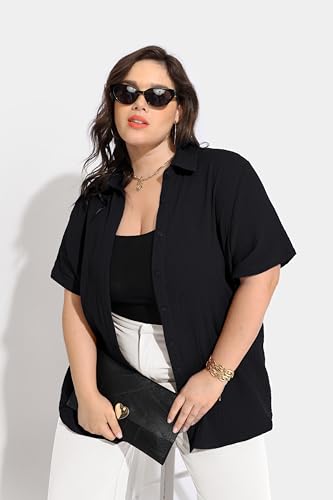 TIYOMI Plus Size Short Sleeve Button Down Shirts for Women Summer Tops Casual Blouses XL-5XL2
