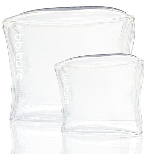 brush bubble Clear Makeup Bag, Small & Large transparent toiletry bag for travel items and beauty accessories. Includes Set of Silicone Leak-Proof Bottles.