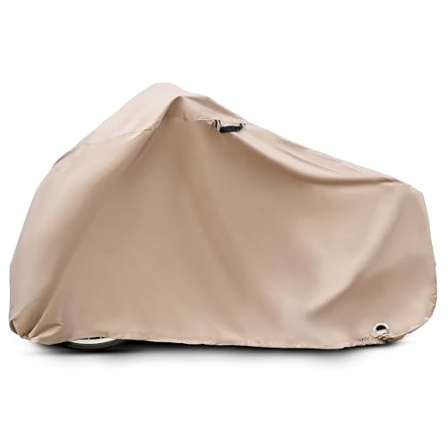 バイクカバー 自転車カバー サイクルカバー 防水 厚手 210d 防犯 防風 防塵 耐熱 破れにくい 取付簡単 傷防止 雨避け 収納袋付 盗難防止 防風バックル ロックホール シームレス 風飛び防止 撥水加工 ベージュ