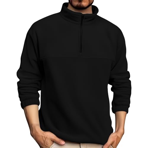 Pull en polaire homme zippé 1/4 sherpa chaud à col montant gris anthracite