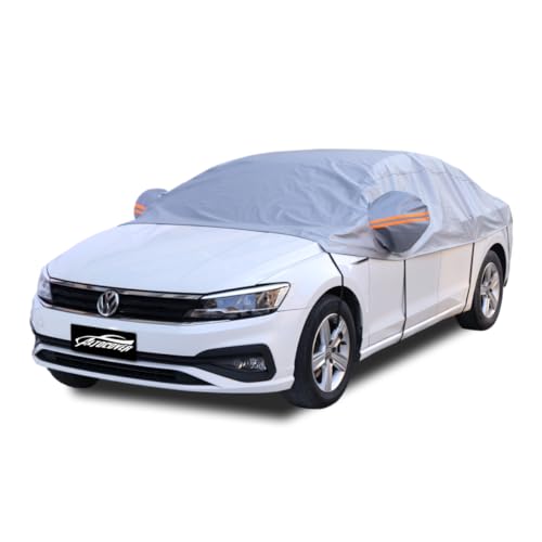 AltoCover Half Car Cover Top, Windshield & Sunroof Cover for Ice and Snow with Cotton Liner, Car Cover Waterproof All Weather for Snow, Sun, Rain, Dust, UV Protection Fit Sedan Universal