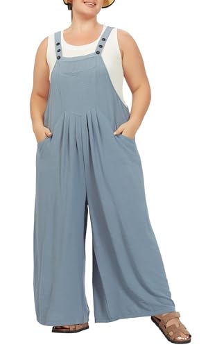 Moon Wood Plus Size Jumpsuits for Women Adjustable Casual Summer Wide Leg Rompers Loose fit Overalls Jumper with Pockets
