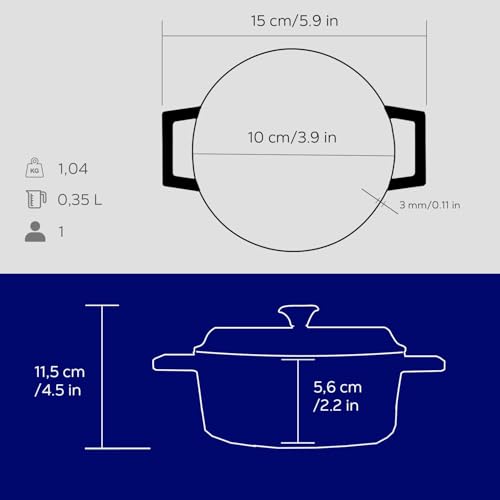 LAVA Cookware LV Y TC 10 K2 Mini Casserole, Rotondi, Diametro 10 cm, in ghisa, Colore: Blu - immagine 6