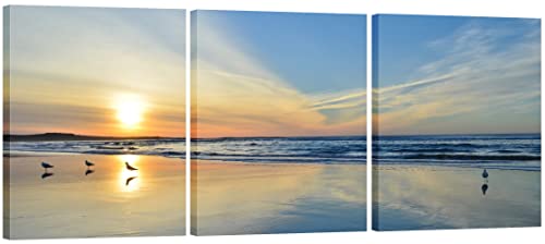 SUMIANYH Wandkunst, Motiv: Sonnenaufgang und Seeeule, Strandwellen, modernes Kunstwerk, für Wohnzimmer, Schlafzimmer, Badezimmer, Büro, Küche, Wandaufkleber, gespannt und gerahmt, fertig zum Aufhängen Cover