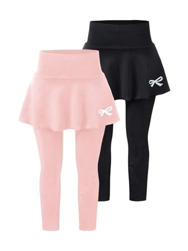 Verdusa Girl's 2 Pack Bowknot Skirted Leggings Stretchy Athletic Workout Skinny Pants