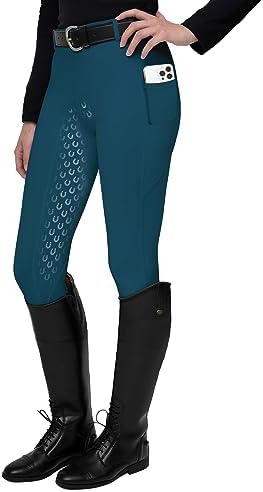 FitsT4 Sports Women's Full Seat Riding Tights Active Silicon Grip Horse Riding Tights Equestrian Breeches Blue Size M