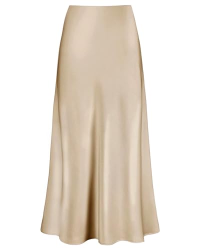 Women's Satin High Waisted Maxi Skirts Hidden Elasticized Waistband A Line Long Skirt