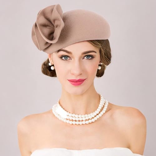 Image of Flower Womens Dress Fascinator Wool Felt Fedora French Pillbox Hat Party Wedding Teardrop Beret