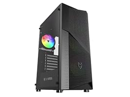 Oversteel Kyanite RGB Gaming PC-Gehäuse, Mesh-Front mit 3D-Effekt, optimierter Luftstrom, inkl. 3 x 120 mm RGB-Lüfter, 15 Beleuchtungsmodi, Platz für bis zu 8 Lüfter, Farbe schwarz