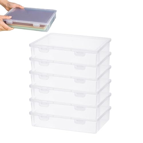 A4 Transparent Plastic Craft Storage Boxes 6 Pack Plastic A4 File Box with Latching Lid Clear Multi-Purpose Document Case for Document Stationery Craft Certification