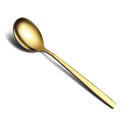 Berglander Gold Dinner Spoon of 12 Stainless Steel Titanium Shiny Golden Plating Soup Spoons Silverware Gold Soup Spoon Table Spoon Set