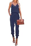 Lacozy V-Neck Plus Size Rompers for Women Spaghetti Strap Solid Lace Tank Tops Jumpsuit Outfit Jumpsuits Navy Blue XL