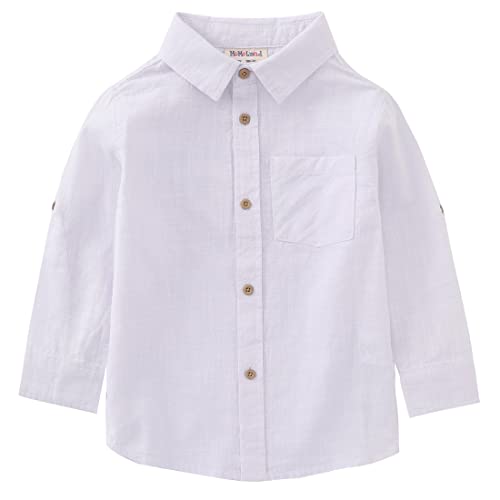Image of MOMOLAND Little Big Boys Long Sleeve Woven Cotton Button Down Linen Design Shirt Solid Printed