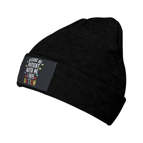ZKULRPDEO Autism Awareness Please be Patient with me i Have Autism Beanie Warm Winter Hats Cuffed Unisex Skull Knit Cap Fashion Ski Hat for Men and Women Black