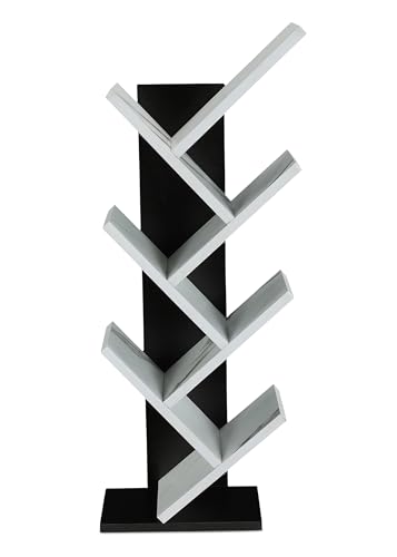 Image of SBF Furniture Engineered Wooden Book Rack,Space Saver Book Shelf for Home Living Room and Office Table Top Free Standing Organizer,Laminated Finish Modern Book Shelve (7Tier Black & White)