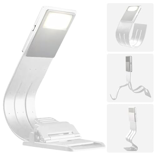 QDPKPI Bookmark Book Light, Clip on Book Lights for Reading at Night, Reading Lights for Books in Bed - Eyes, 8 LED with 3 Colors Temperatures & Stepless Dimming for Readers & Kids -White