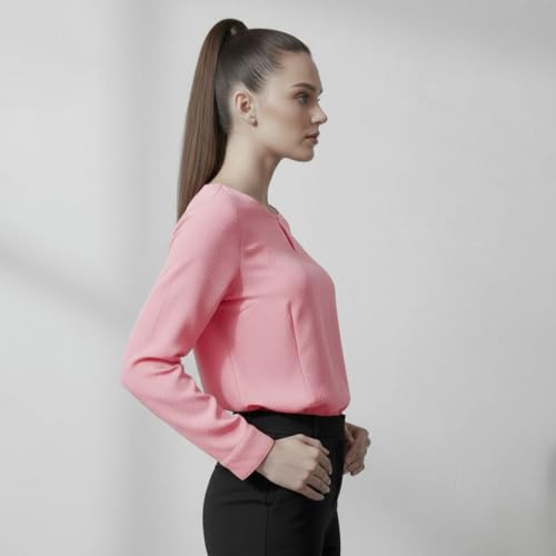Image of BLACKSMITH Long Sleeve Key Hole Neck Formal Office Shirt for Women | Women Stylish Western Tops