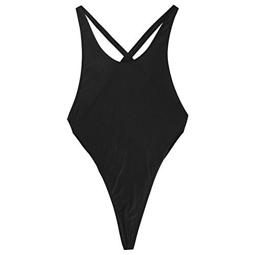 Dpois Men's Crossover Bodysuit High Cut One-Piece Thongs Leotard Underwear Lingerie Black X-Large #TOP3