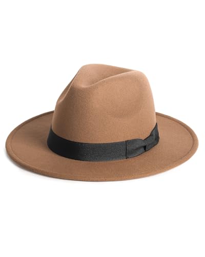 Zylioo Sombreros Panamá de Fieltro para Hombres, XS-XXL, Sombrero de Sol Fedora con Borde Ancho, Sombrero de Jazz Ajustable con Hebilla de Cinturón, Cinta-Café, XL-XXL