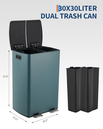 Bote de basura con pedal y doble compartimento 60L azul miniatura 2
