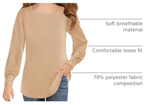 Image of Haloumoning Girls Puff Long Sleeve Shirts Fall Tops 5-14Y