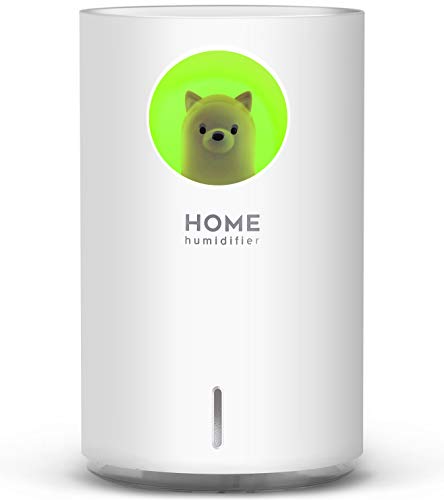 Cute Humidifiers for Bedroom Home Office,SEVEYEE 700mL Cool Mist Humidifier USB Ultrasonic,2 Mist Mode Timer 18hrs Auto Shut-Off 7 Color LED Lights for Babies(Pet White)