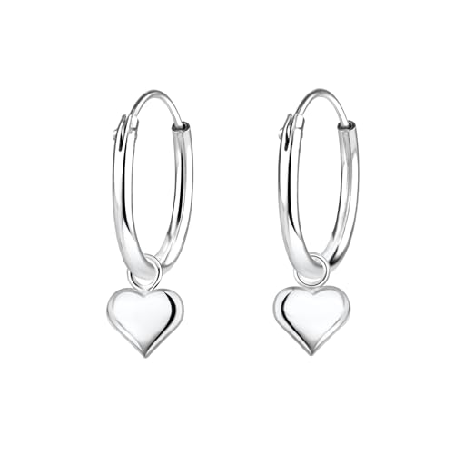 Image of 925 Sterling Silver Hoop Earrings with Dangling Heart Charm – 12mm Heart Hoop Earrings – Dainty Hypoallergenic Earrings for Women & Girls - With Gift Box